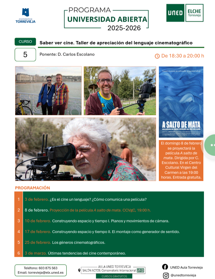 El curso de UNED Torrevieja de febrero versará sobre el cine