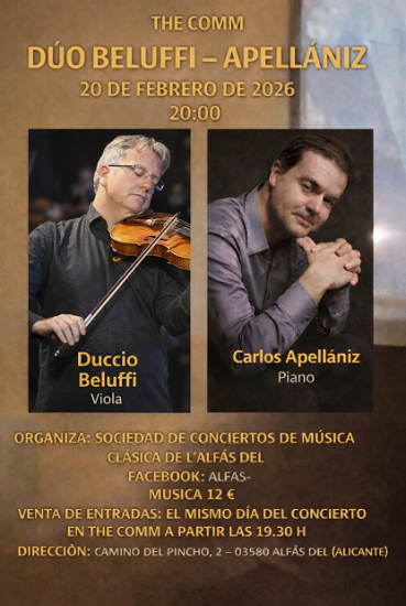 El Dúo Beluffi-Apellániz ofrecerá un concierto este viernes en l’Alfàs del Pi