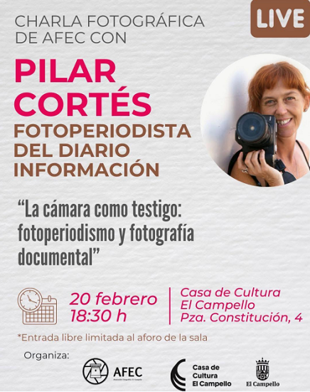 La fotoperiodista Pilar Cortés imparte el viernes en El Campello una charla centrada en el valor de la cámara fotográfica como testigo de la noticia