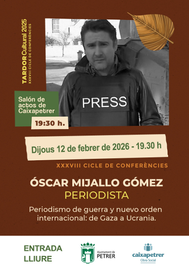 Óscar Mijallo estará este jueves 12 de febrero en Petrer con la conferencia del Otoño Cultural que se aplazó el mes de noviembre