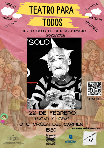 El Centro Cultural Virgen del Carmen de Torrevieja acoge este domingo, 22 de febrero a las 18:30 horas, una propuesta de clown para público familiar