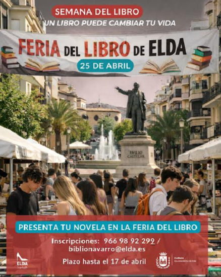 La Concejalía de Cultura de Elda abre el plazo para que los escritores, escritoras y librerías de la ciudad se inscriban en la Feria del Libro que se celebrará el próximo 25 de abril
