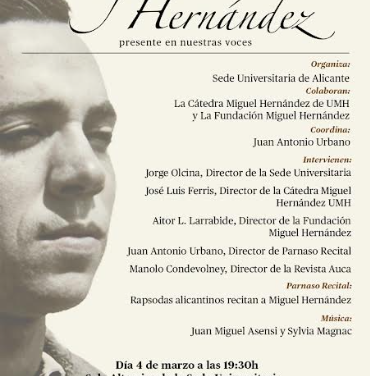 Este miércoles tendrá lugar en Alicante un homenaje poético a Miguel Hernández
