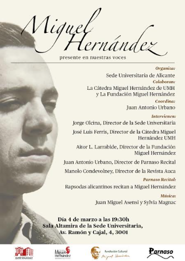 Aquest dimecres tindrà lloc a Alacant un homenatge poètic a Miguel Hernández