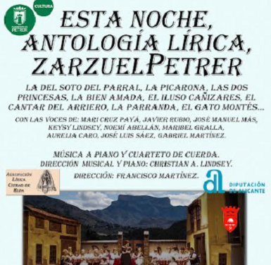 El Teatro Cervantes acoge este domingo 3 de mayo la antología lírica “ZarzuelPetrer” con entrada gratuita