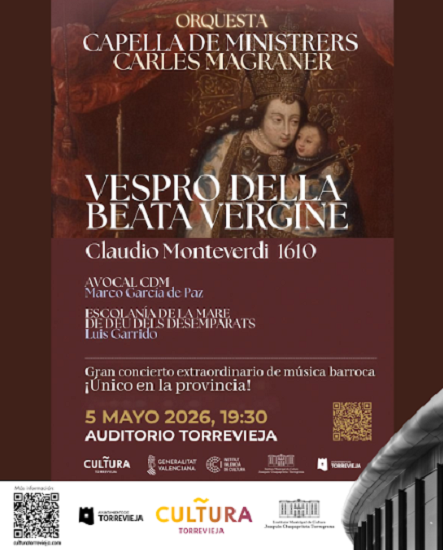 La Orquesta Capella de Ministrers presenta la obra cumbre del barroco “VESPRO DELLA BEATA VERGINE” (1610), de Claudio Monteverdi, en un concierto único en la provincia en el Auditorio Internacional de Torrevieja