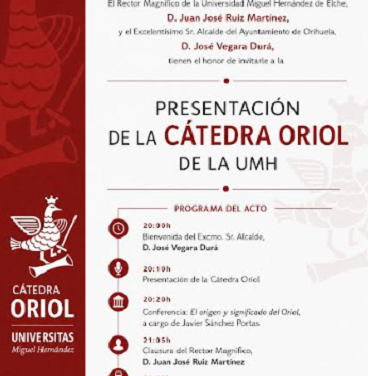 La Càtedra Oriol de la UMH inicia la seua marxa per a impulsar l’estudi, la divulgació i la projecció del principal símbol identitari d’Oriola