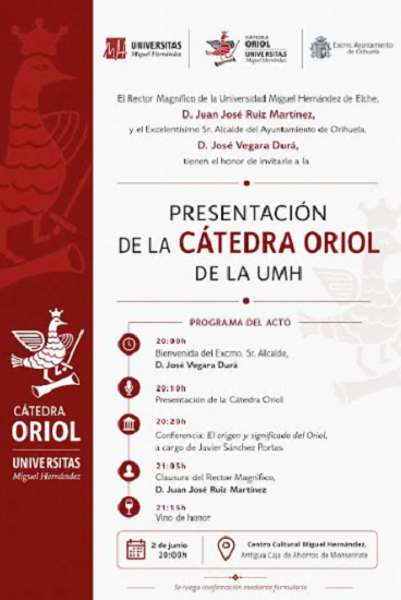 La Càtedra Oriol de la UMH inicia la seua marxa per a impulsar l’estudi, la divulgació i la projecció del principal símbol identitari d’Oriola