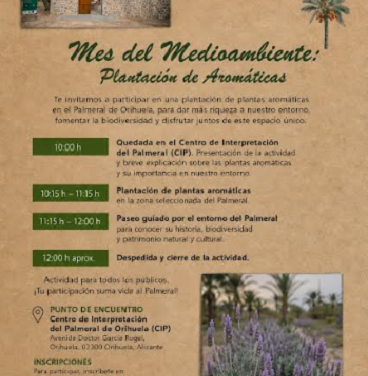El Palmeral de Orihuela celebrará el próximo viernes una jornada de plantación de aromáticas para fomentar la biodiversidad