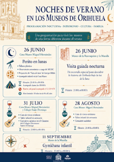 Orihuela invita a vivir sus museos de noche con una programación de verano que une patrimonio, música, talleres, vino oriolano y experiencias familiares