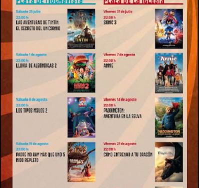 Del 25 de julio al 22 de agosto, cine de verano “a la fresca” y gratuito en la Plaza de la Iglesia y la playa de Muchavista de El Campello, con 9 proyecciones de películas de corte familiar