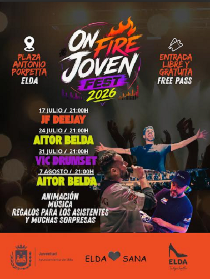 El Ayuntamiento organiza el ciclo de sesiones musicales ‘On Fire Joven Fest 2026’ para dinamizar las noches de verano en Elda