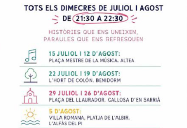 Las bibliotecas de Benidorm, l’Alfàs del Pi, Altea y Callosa se unen para recuperar la tradición de la narración oral con ‘Contes a la Fresca’