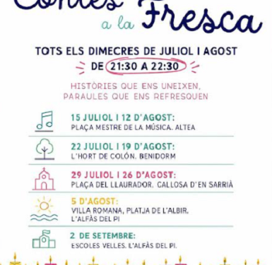Las bibliotecas de Benidorm, l’Alfàs del Pi, Altea y Callosa se unen para recuperar la tradición de la narración oral con ‘Contes a la Fresca’
