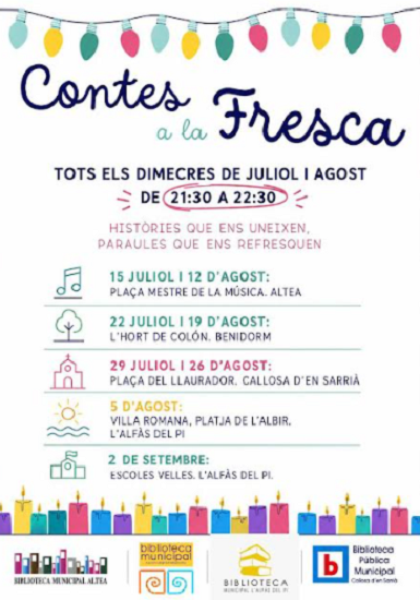 Las bibliotecas de Benidorm, l’Alfàs del Pi, Altea y Callosa se unen para recuperar la tradición de la narración oral con ‘Contes a la Fresca’