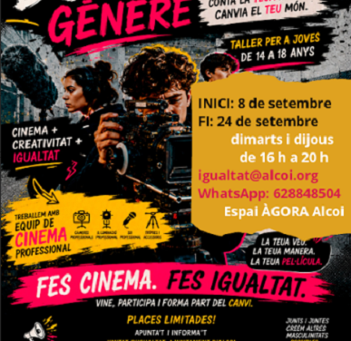 La Concejalía de Igualdad de Alcoy ofrece un taller gratuito de cortometrajes para adolescentes durante el mes de septiembre