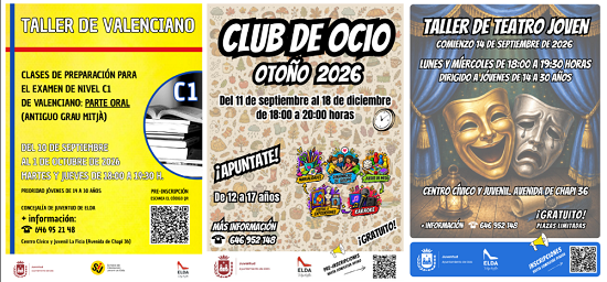 El Ayuntamiento de Elda lanza una completa agenda de formación, cultura y ocio gratuito para la juventud 
