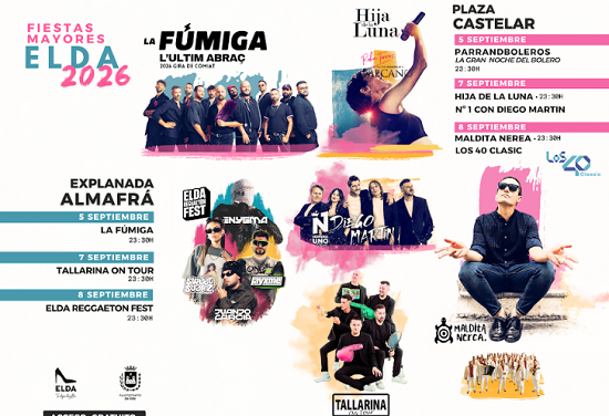 Elda amplía a tres días su programación musical para las Fiestas Mayores con variedad de estilos y un cierre de gira