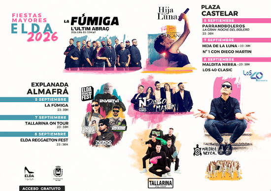 Elda amplía a tres días su programación musical para las Fiestas Mayores con variedad de estilos y un cierre de gira