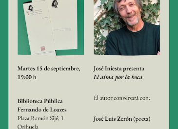 José Iniesta presentarà aquest dimarts a Oriola el seu últim llibre de poesia