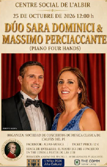 L’Alfàs acull aquest diumenge un concert de piano a quatre mans amb Sara Dominici i Massimo Perciaccante