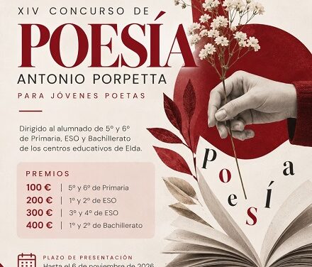 El Ayuntamiento de Elda convoca la XIV edición del Concurso de Poesía Antonio Porpetta para jóvenes poetas