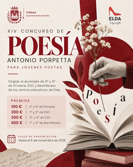 El Ayuntamiento de Elda convoca la XIV edición del Concurso de Poesía Antonio Porpetta para jóvenes poetas