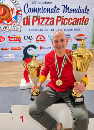 Marco Bianchi, de Il Cortile, gana el Premio a la Mejor Pizza del Mundo Sin Gluten con una harina exclusiva de arroz y legumbres y un homenaje a la parmiggiana